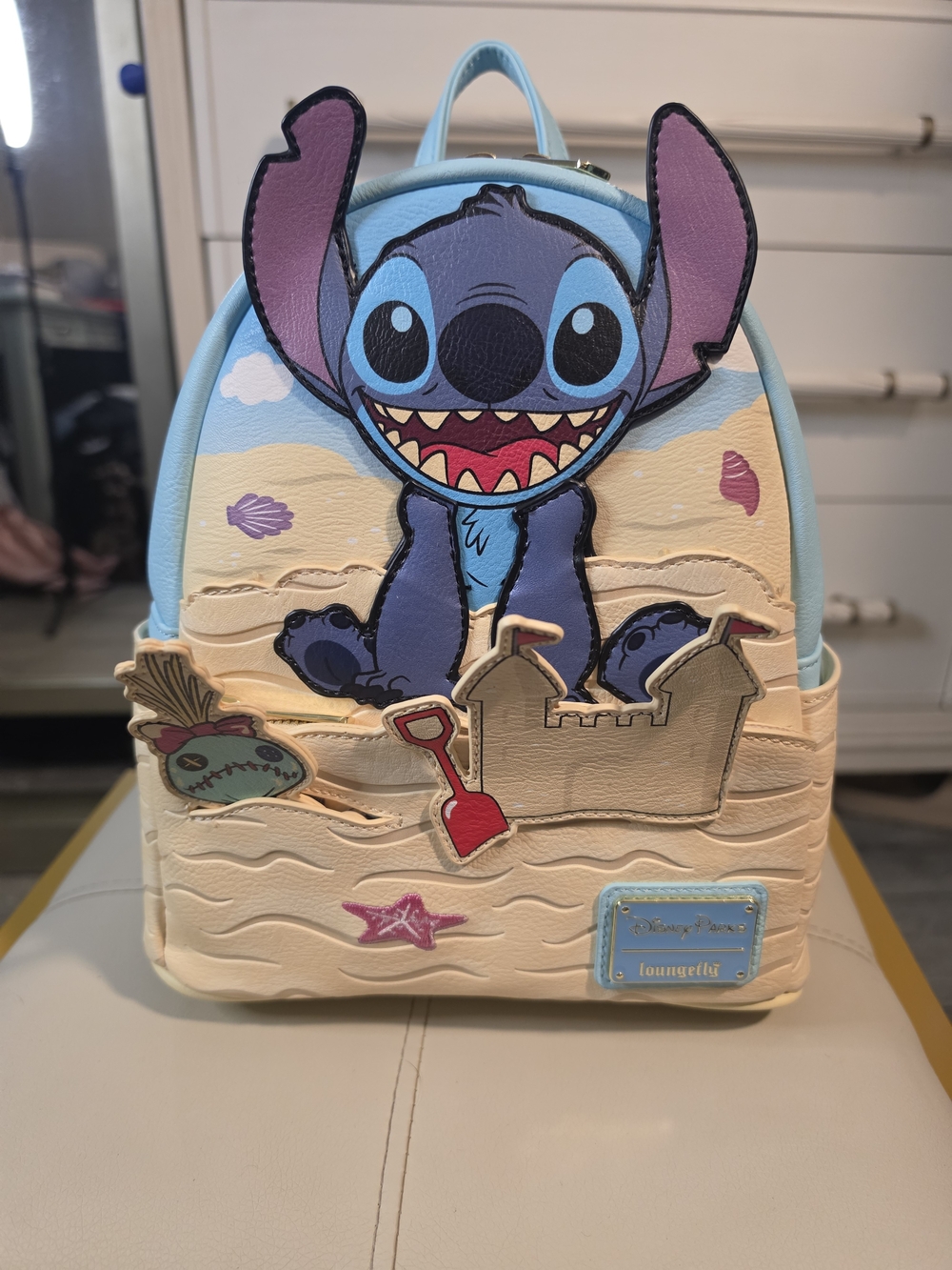 Loungefly Stitch Sandcastle Kids Backpack - Light Blue, Cream & Purple